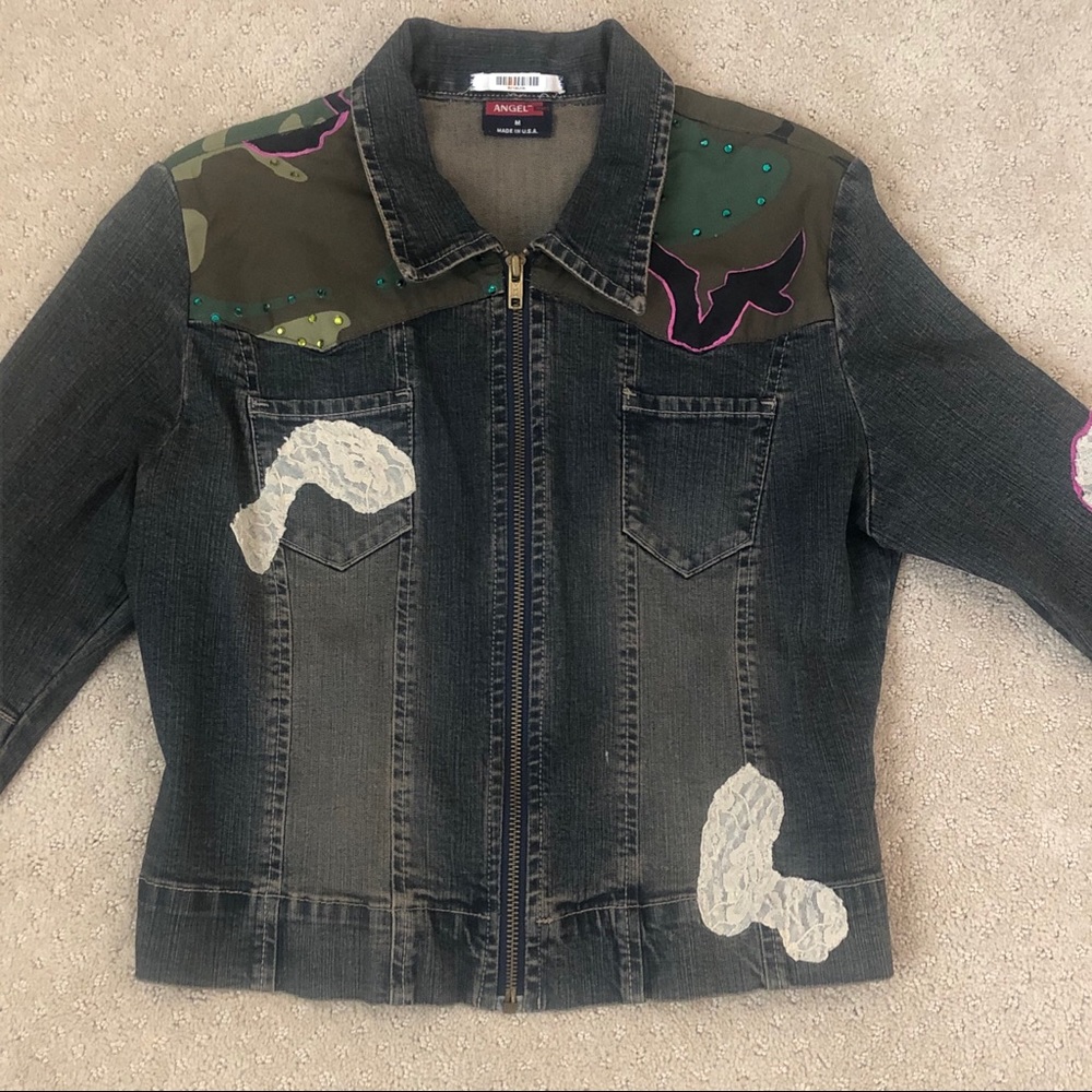 Angel Jeans Camouflage Denim Jacket With Detailing